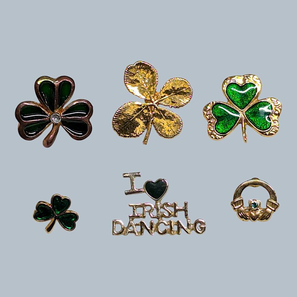 Irish Hat Lapel Pin Lot Of 6 Claddagh Lucky Shamrock Dancing 4 Leaf Clover